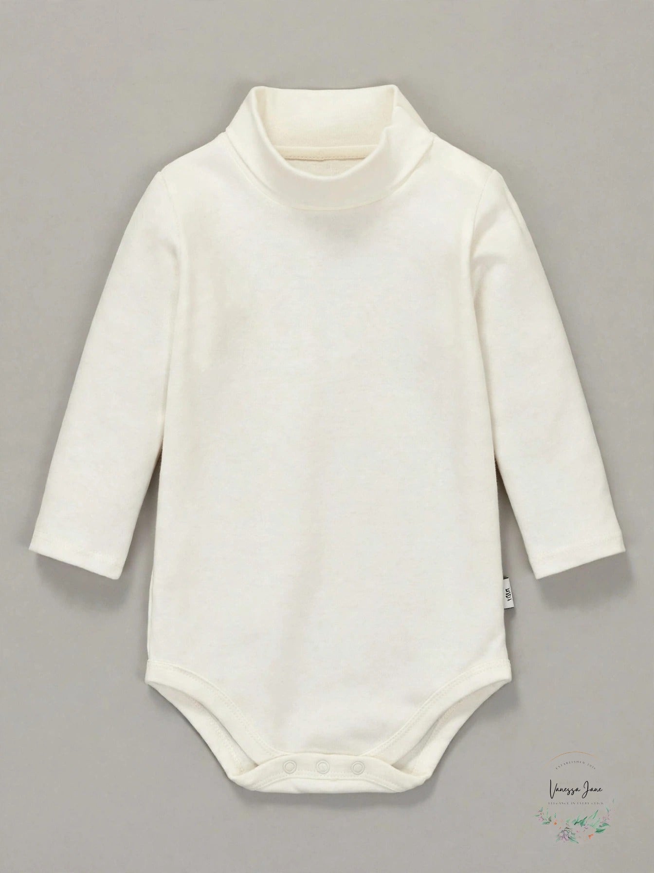 CuteOn Baby Cotton Turtleneck Bodysuit – Beige, 6 Months