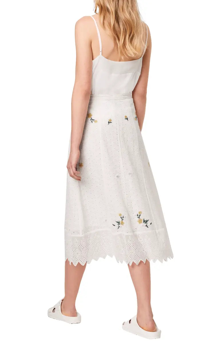 French Connection Embroidered Eyelet MIDI Skirt, Size 0 - White