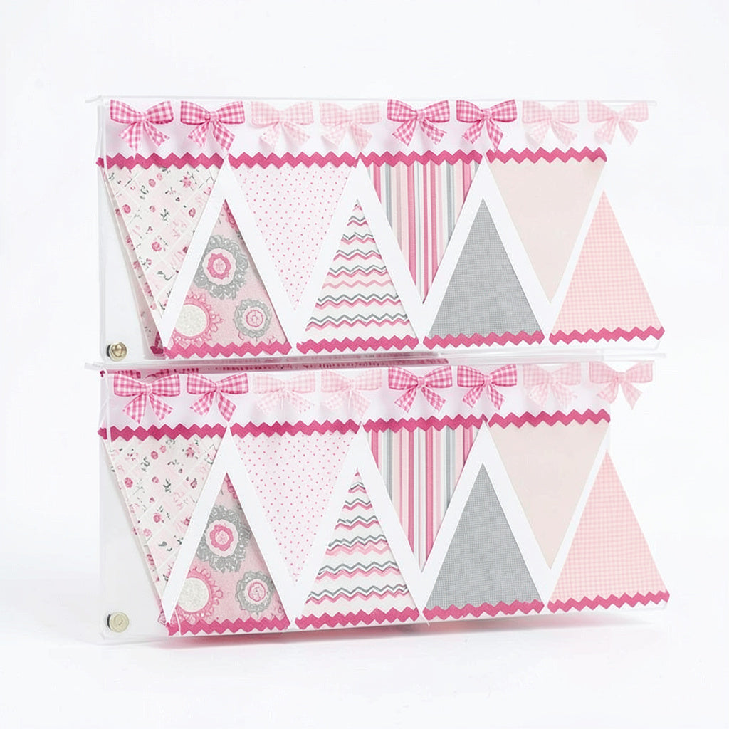 Wall Pops Pretty Pink Gingham Ribbons, Delicate Designs Hailey Pennant 32 pieces