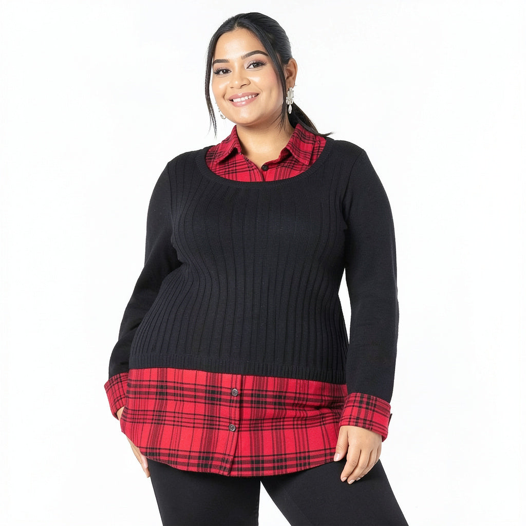 Style & Co Plus Size Layered-Look Plaid  Sweater Top, Size: 0X