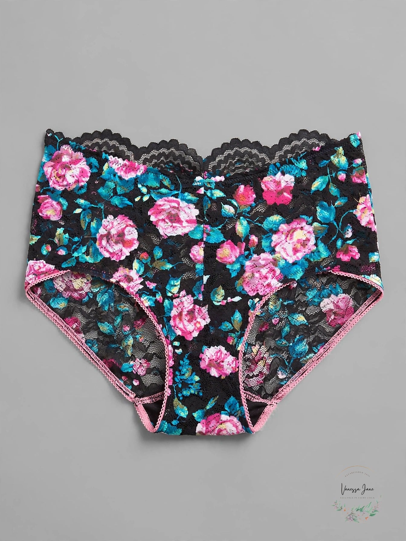 Hanky Panky Retro V-Kini Lace Panty Size S Damascus Rose Floral & Himalayan Pink