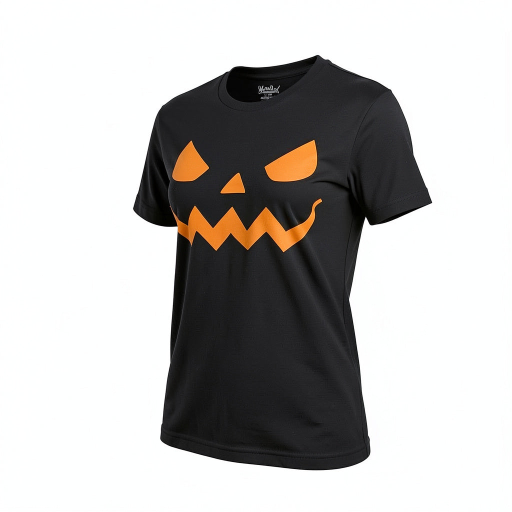 Pumpkin Face Womens Halloween T-shirt, Size Large