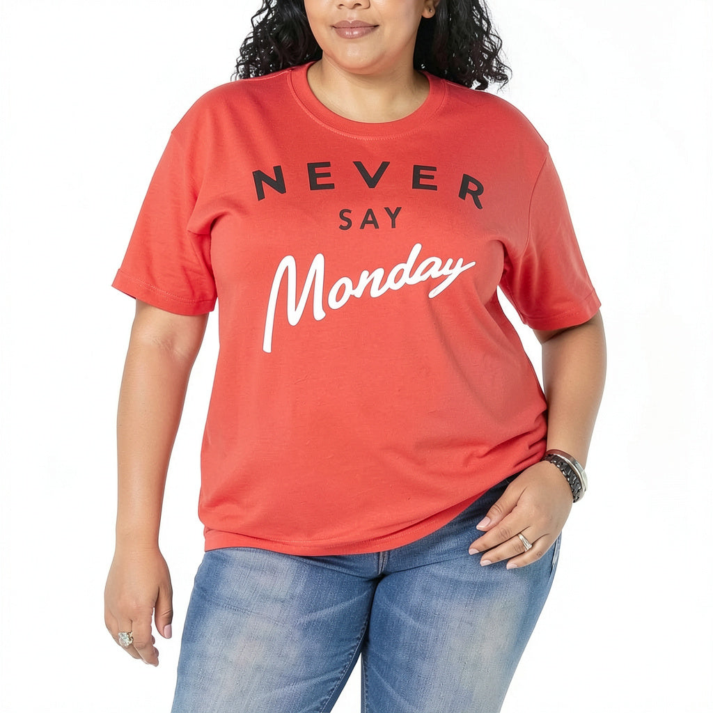 Love Tribe Plus Size Cotton Never Say Monday T-Shirt, Size 1X
