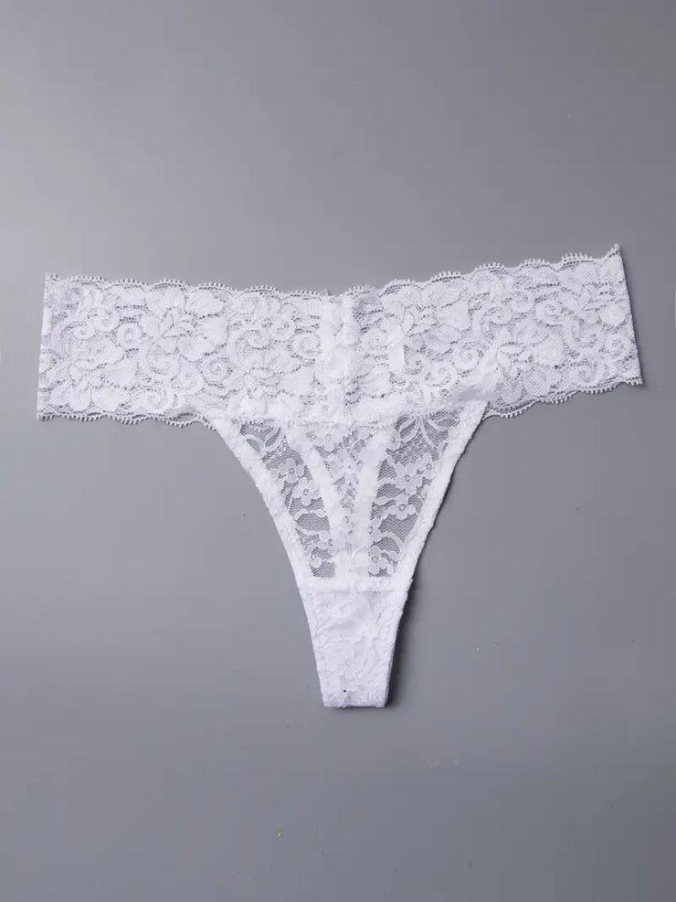 Womens 3pcs Flirty Solid Floral Lace Low-Rise Thongs, Size Medium
