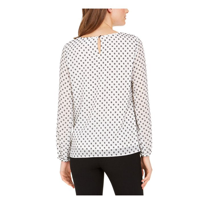 Nine West Long Sleeve Clip Dot Blouse, Size Medium