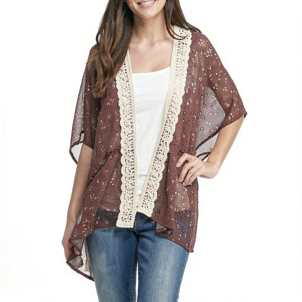 Jolt Crochet Trim Kimono, Size Small