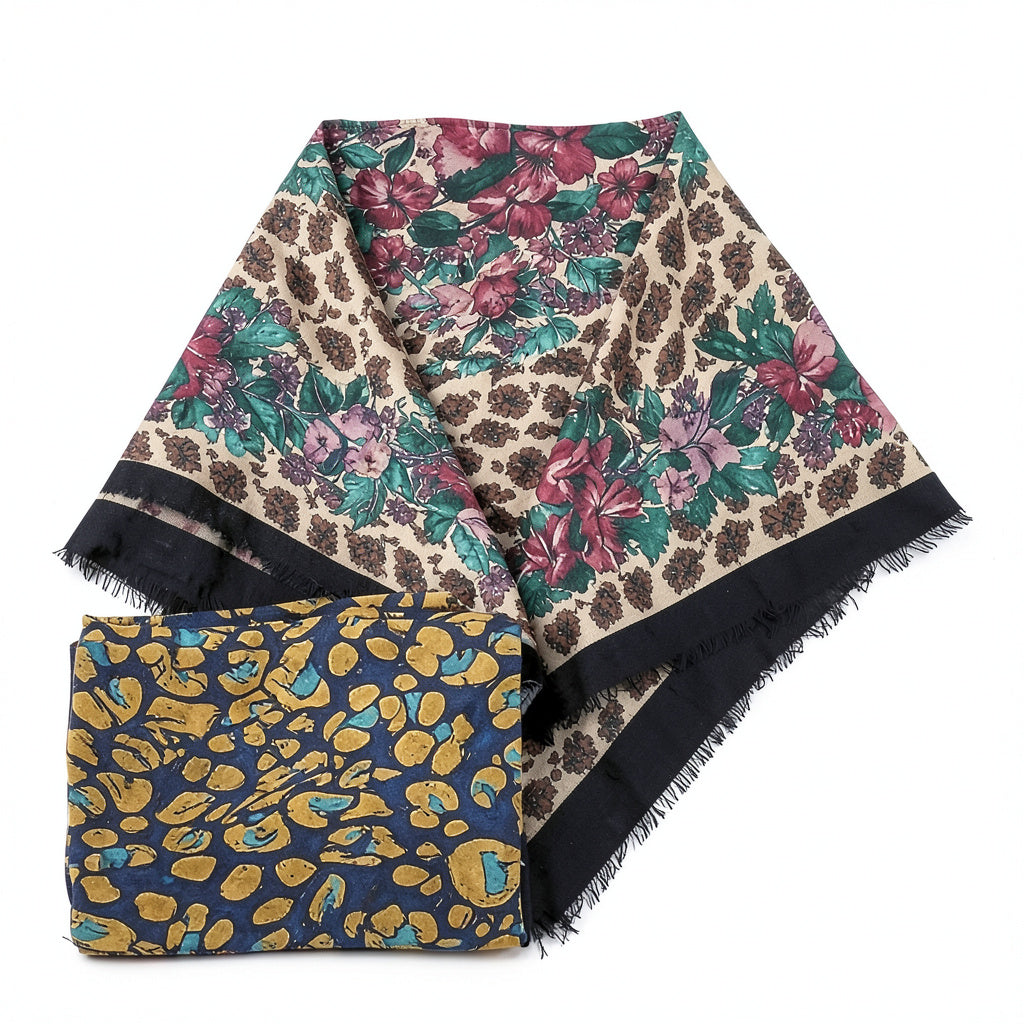 Lot of 2 Women?s Long Vintage Shawl Large Wrap Scarves Casual Work