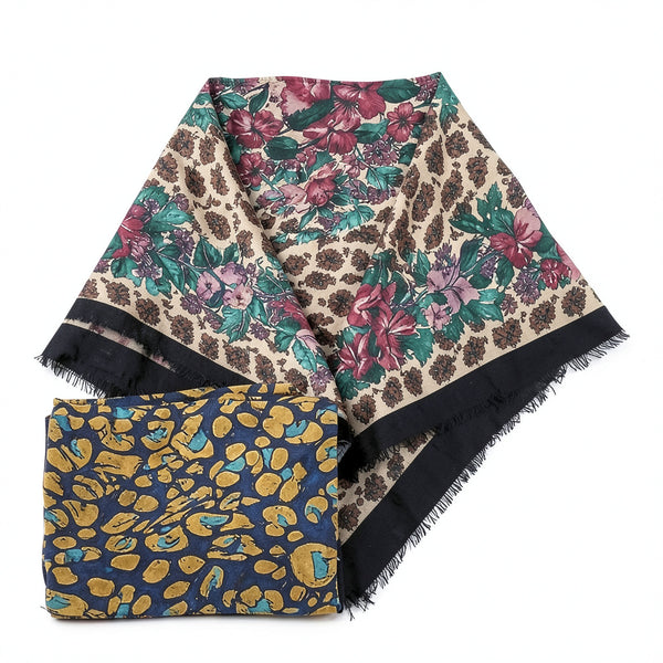 Lot of 2 Women?s Long Vintage Shawl Large Wrap Scarves Casual Work