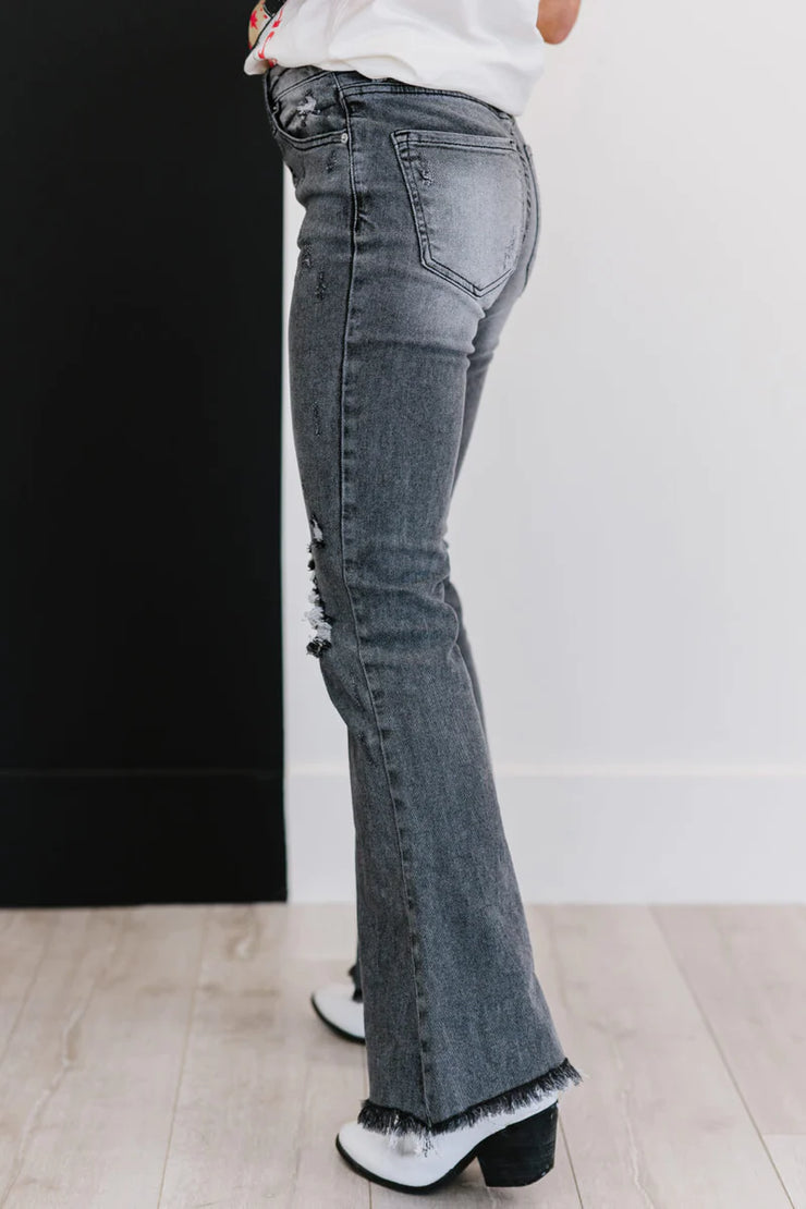 Risen Los Angeles Distressed Black Wide Leg Jeans, Size 27/5