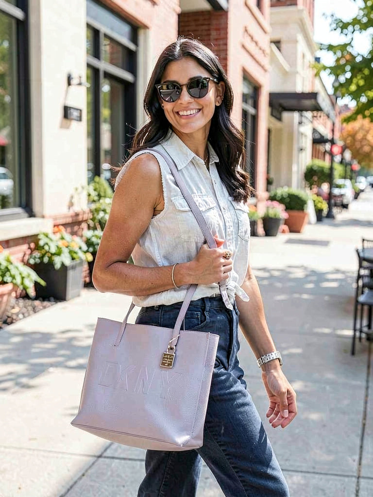 DKNY Commuter Pebble Leather Logo Tote-Lavender