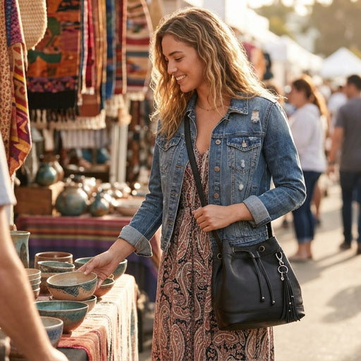 The Sak Castella Leather Boho Drawstring Bucket Bag