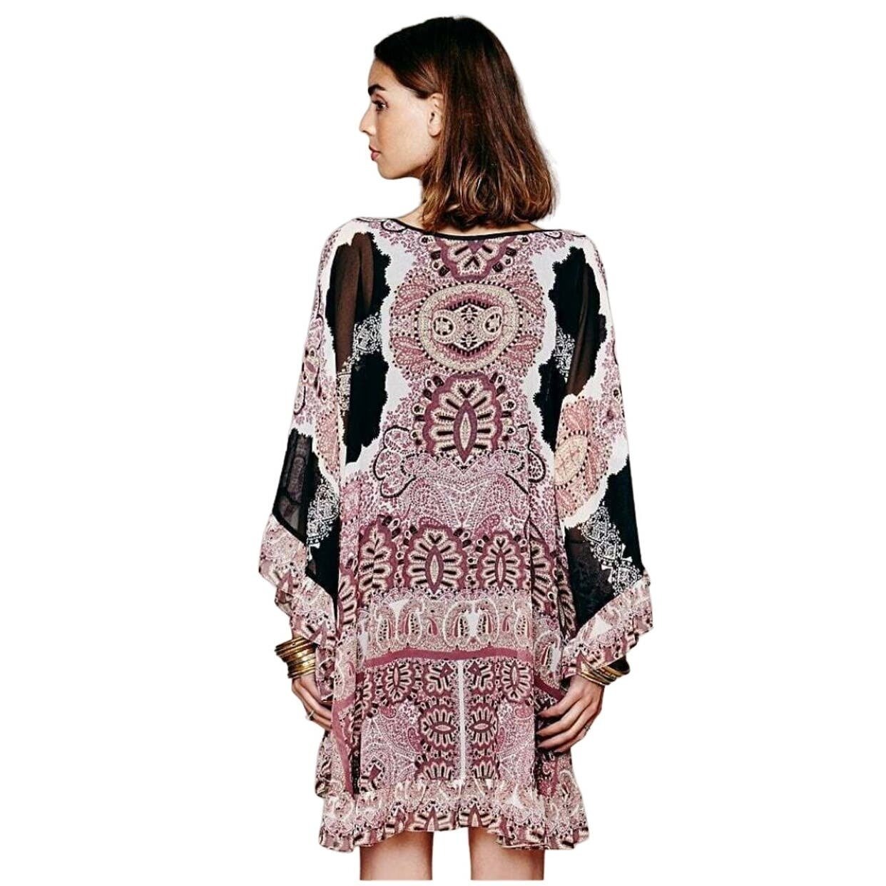 Free People Marla Dreams Paisley Print Dress Batwing Festival, Med