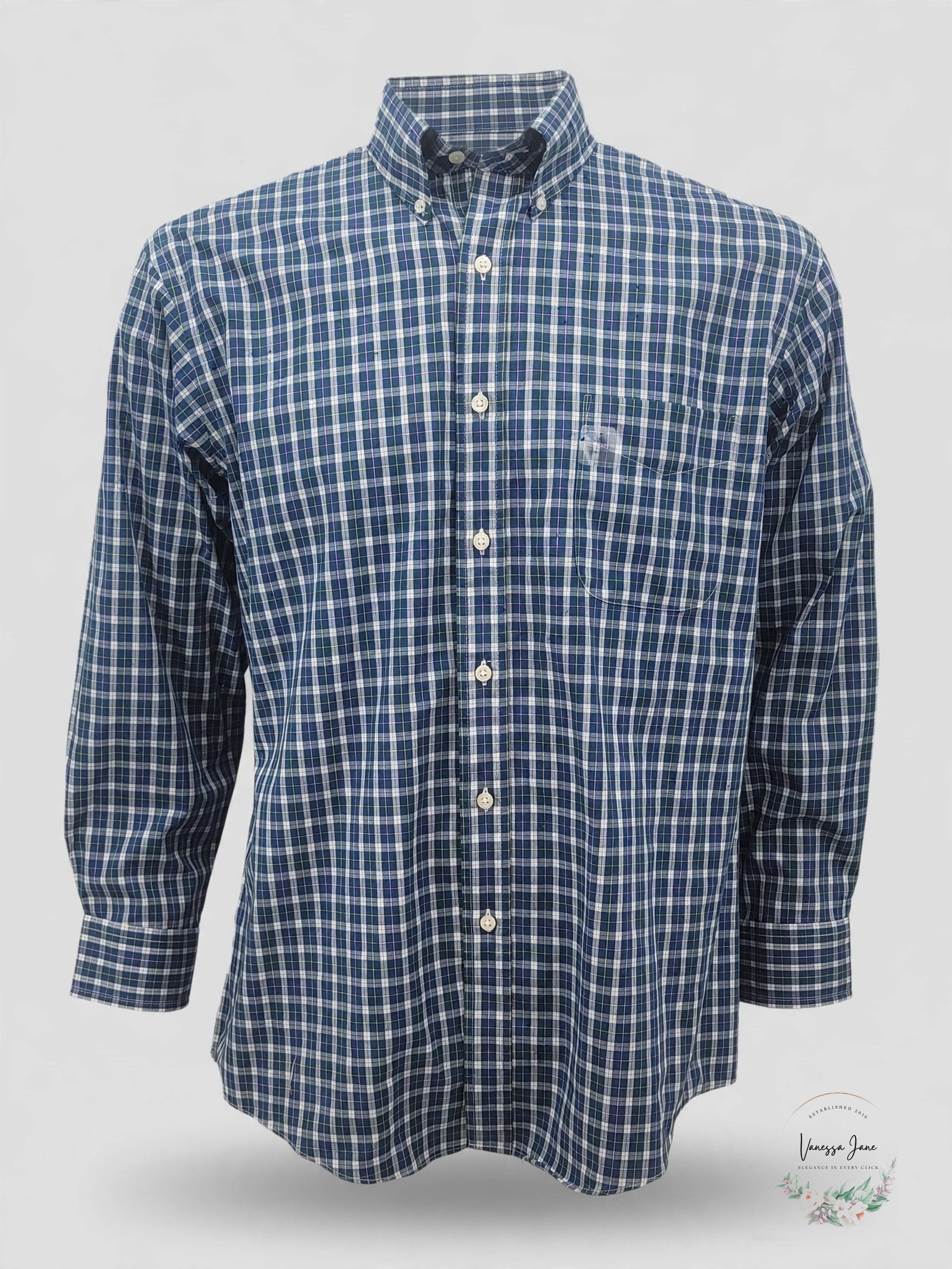 Club Room Men's Classic Fit Stretch Blackwatch Plaid Dress Shirt 16 34/35