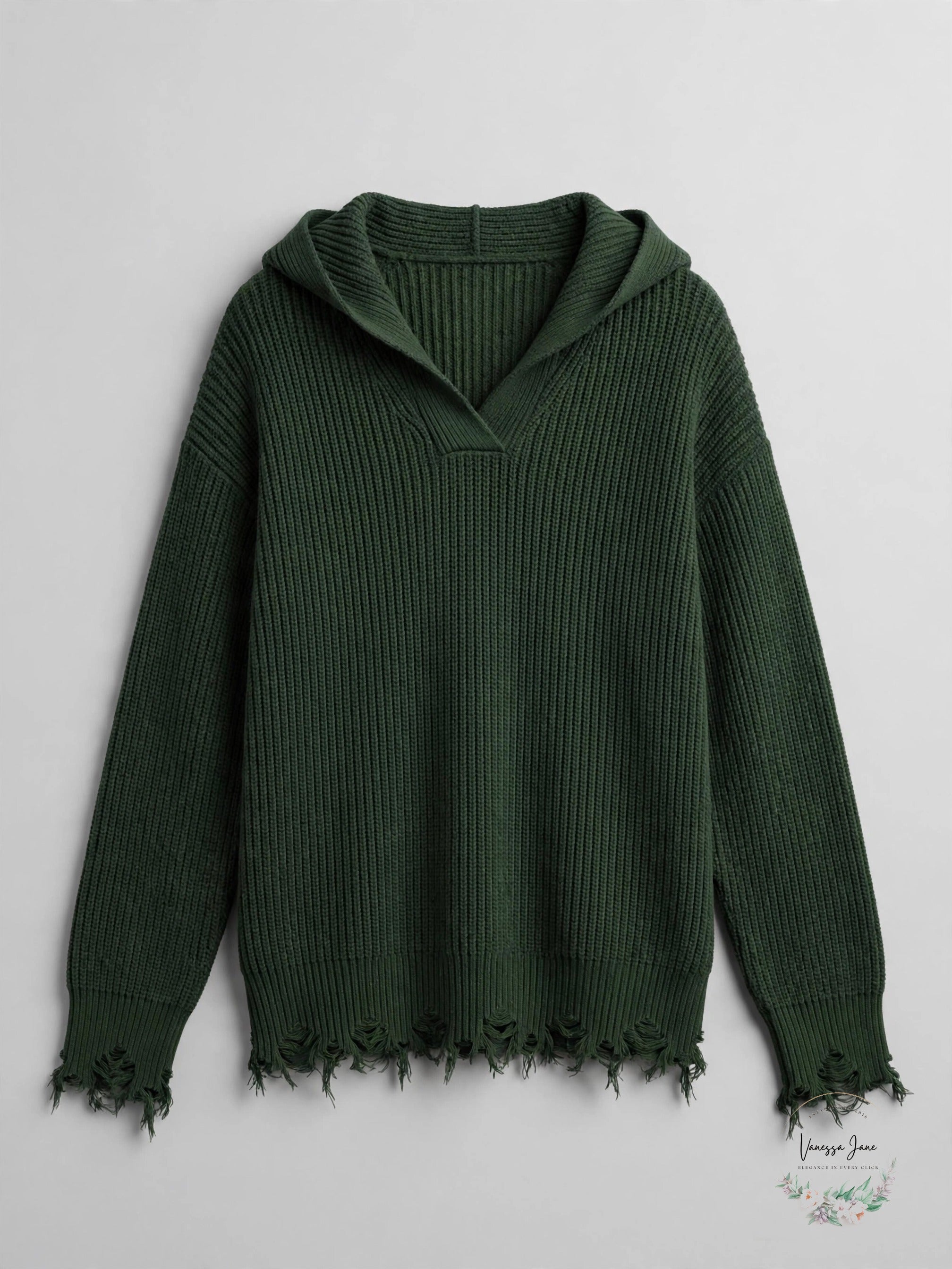 Forest Night hooded distressed sweater stock photo
