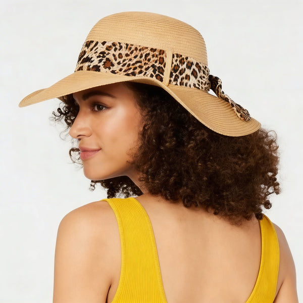 INC packable floppy scarf women's wide brim sunhat UPF 50+ Animal print