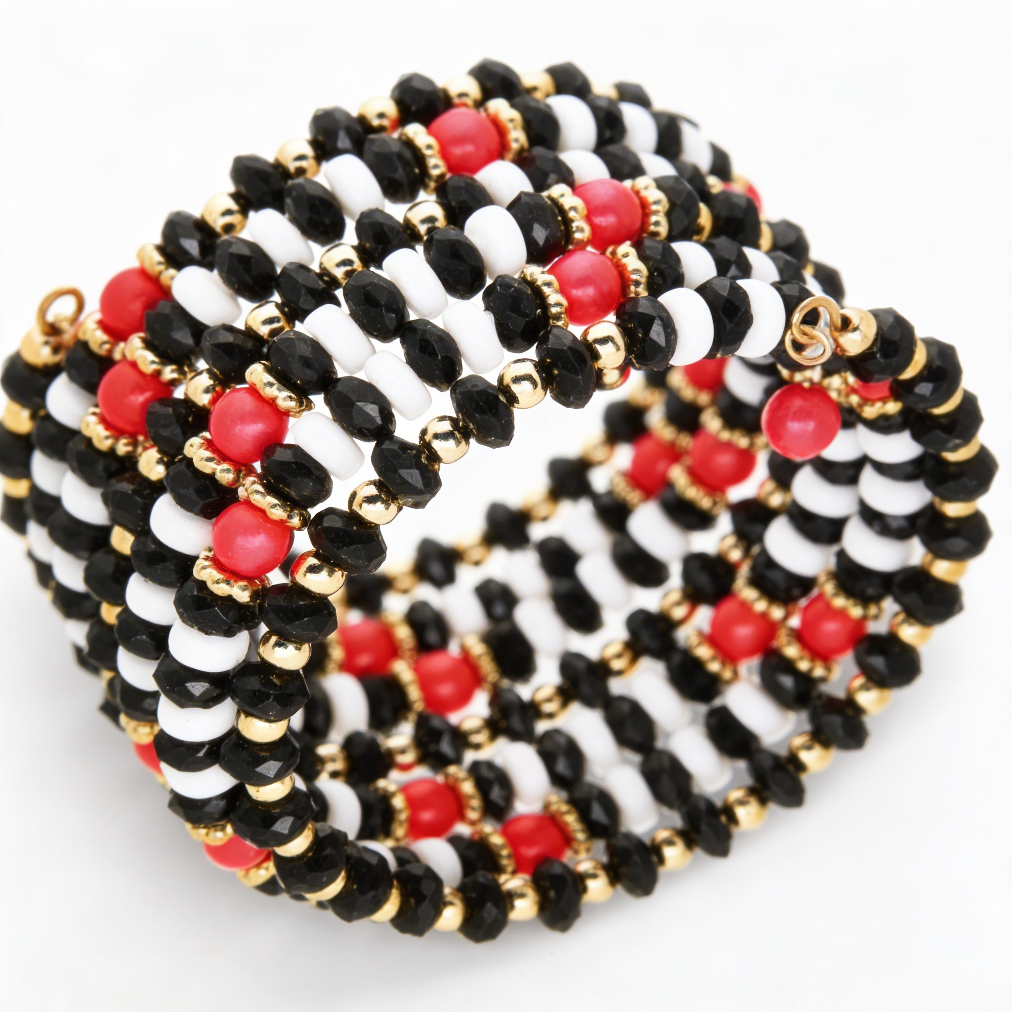 Inc Gold-Tone Beaded Coil Bracelet, Black/White