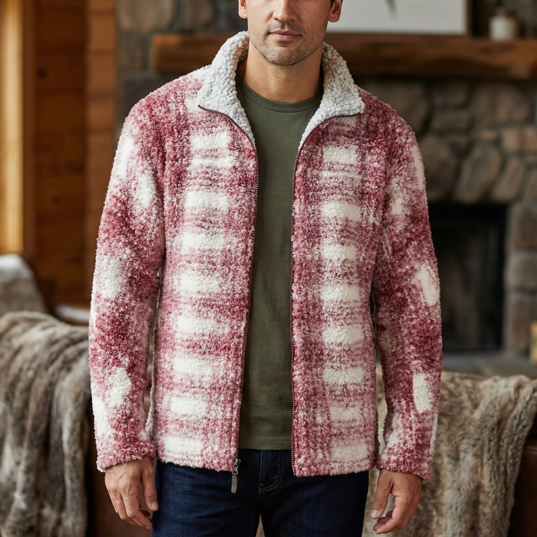 True Grit Mens Big Plaid Frosty Tipped Zip Shirt, Size Large