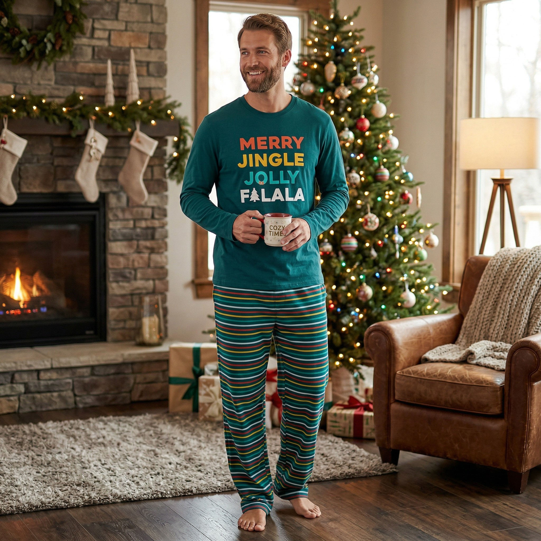 Family Pajamas Mens Merry Jingle Pajama Top, Size Small