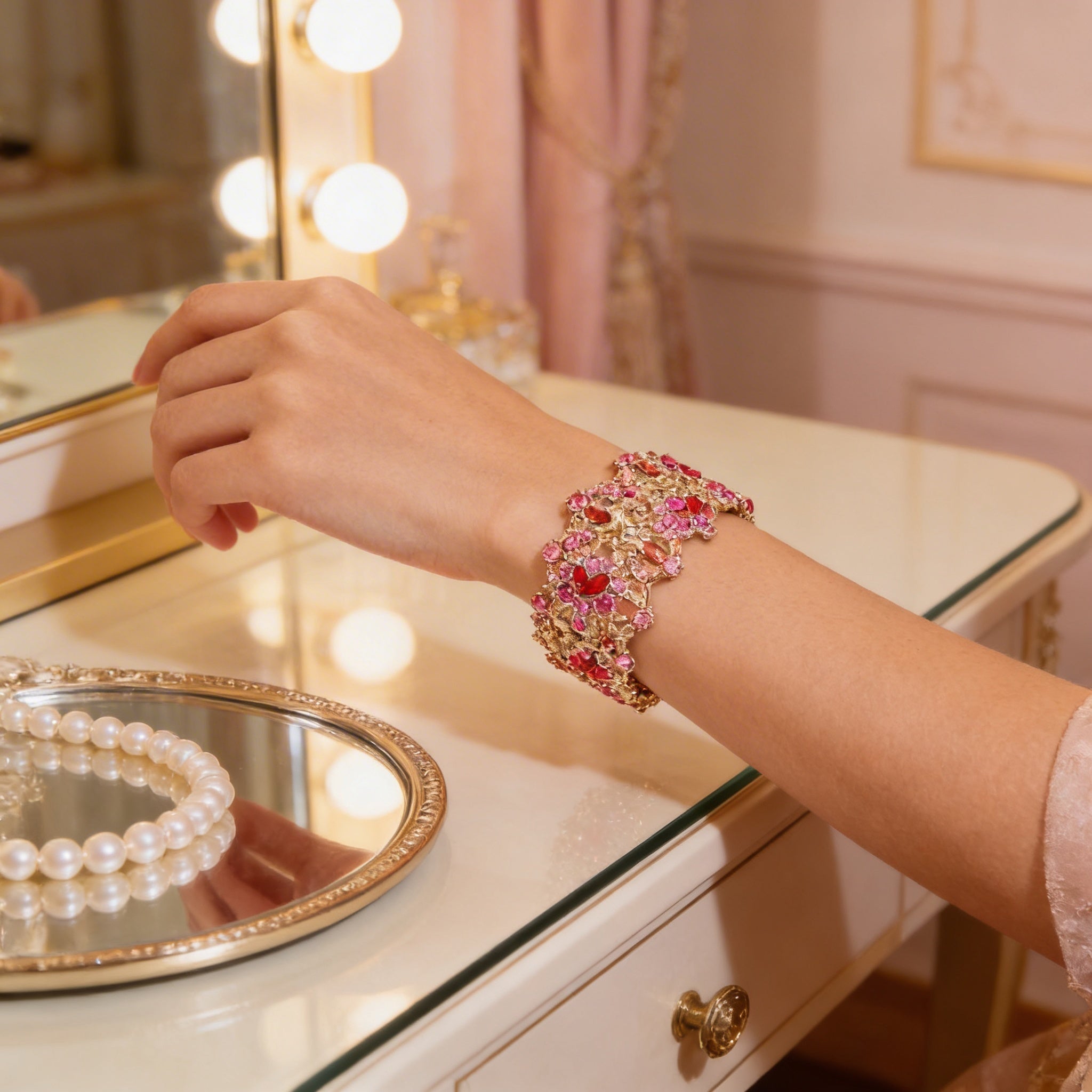 Inc Rose Gold-Tone Multi-Stone Stretch Bracelet