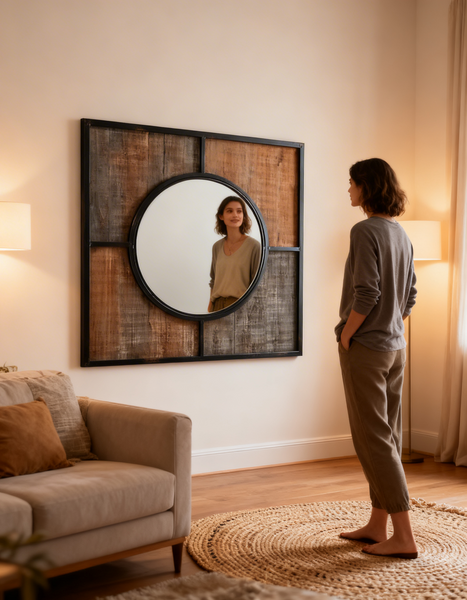 Walker Edison 32 Rustic Modern Square Wood Wall Mirror