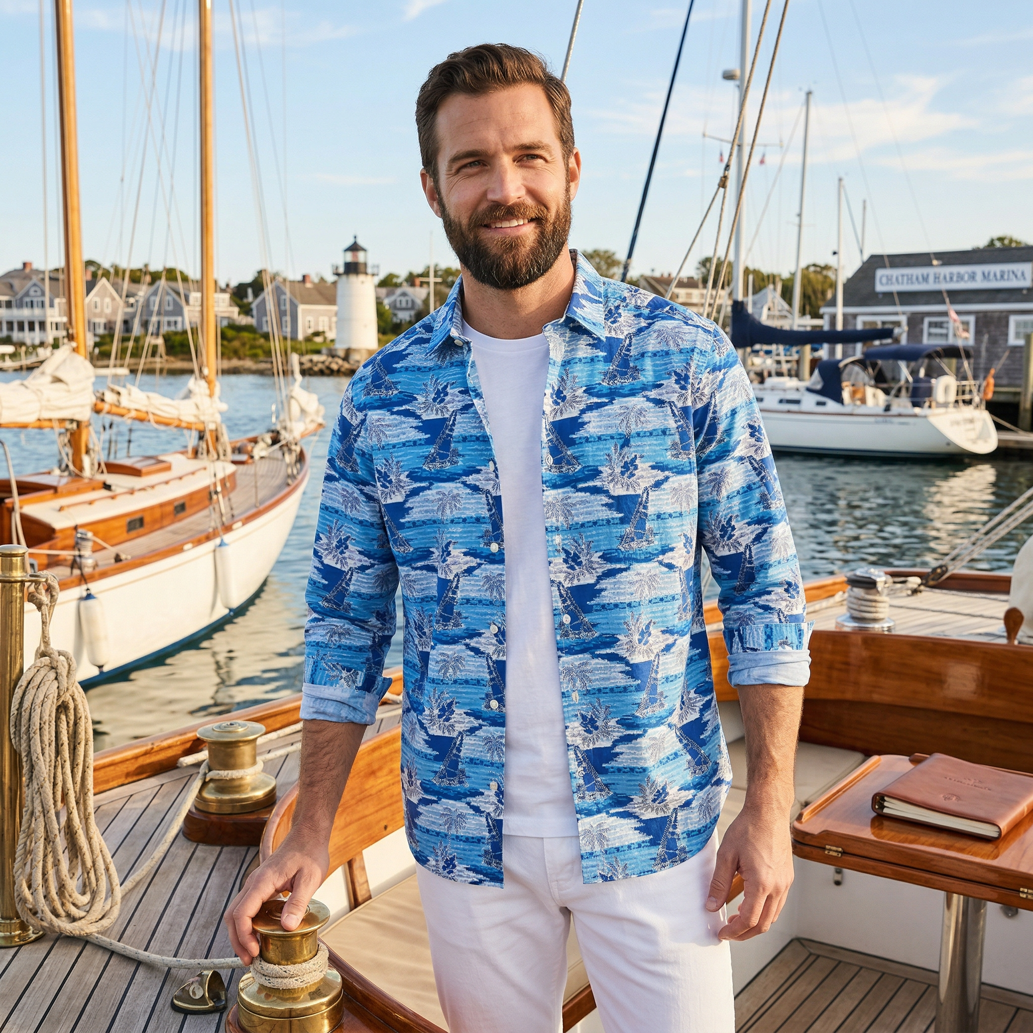 Nautica Blue Mens Printed Classic Fit Button-Down Shirt, Size XL