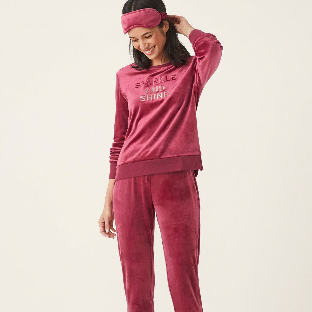 Kate Spade “Sparkle and Shine” Velour Burgundy Pajama Set,