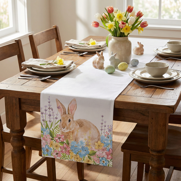 Homewear Linens Spring Garden Bunny 90-Inch Table Runner