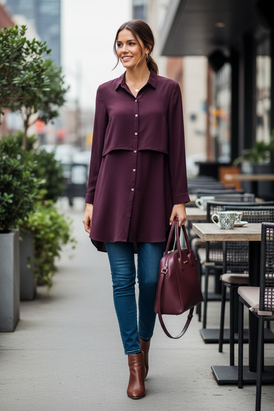 J. Jill XL Purple Layered Button Down Shirt Top, Size Small