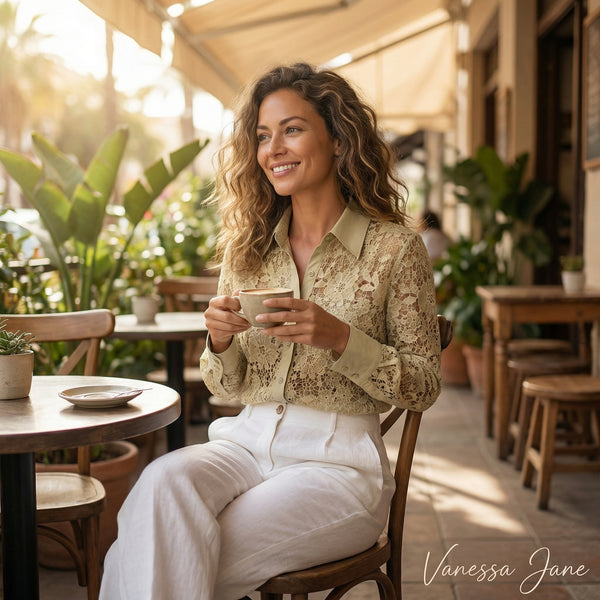 Adiva Embroidered Crochet Mesh Blouse Sheer Color Grass, Medium