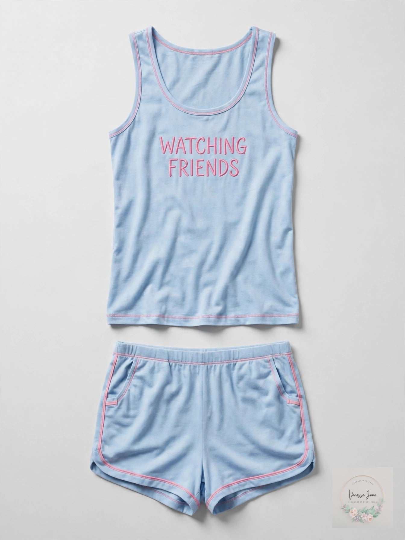 Friends Watching Friends Tank Top and Shorts Pajama Set, Size XL