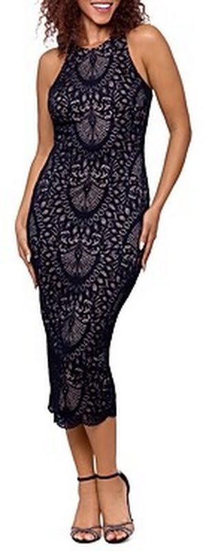 Aqua Womens Lace Midi Halter Dress