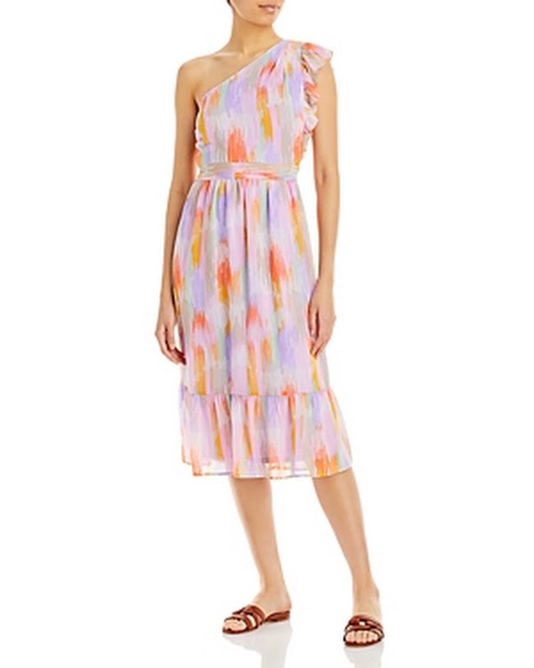 Aqua Abstract Print One Shoulder Dress, Size Small