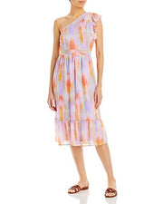 Aqua Abstract Print One Shoulder Dress, Size Small