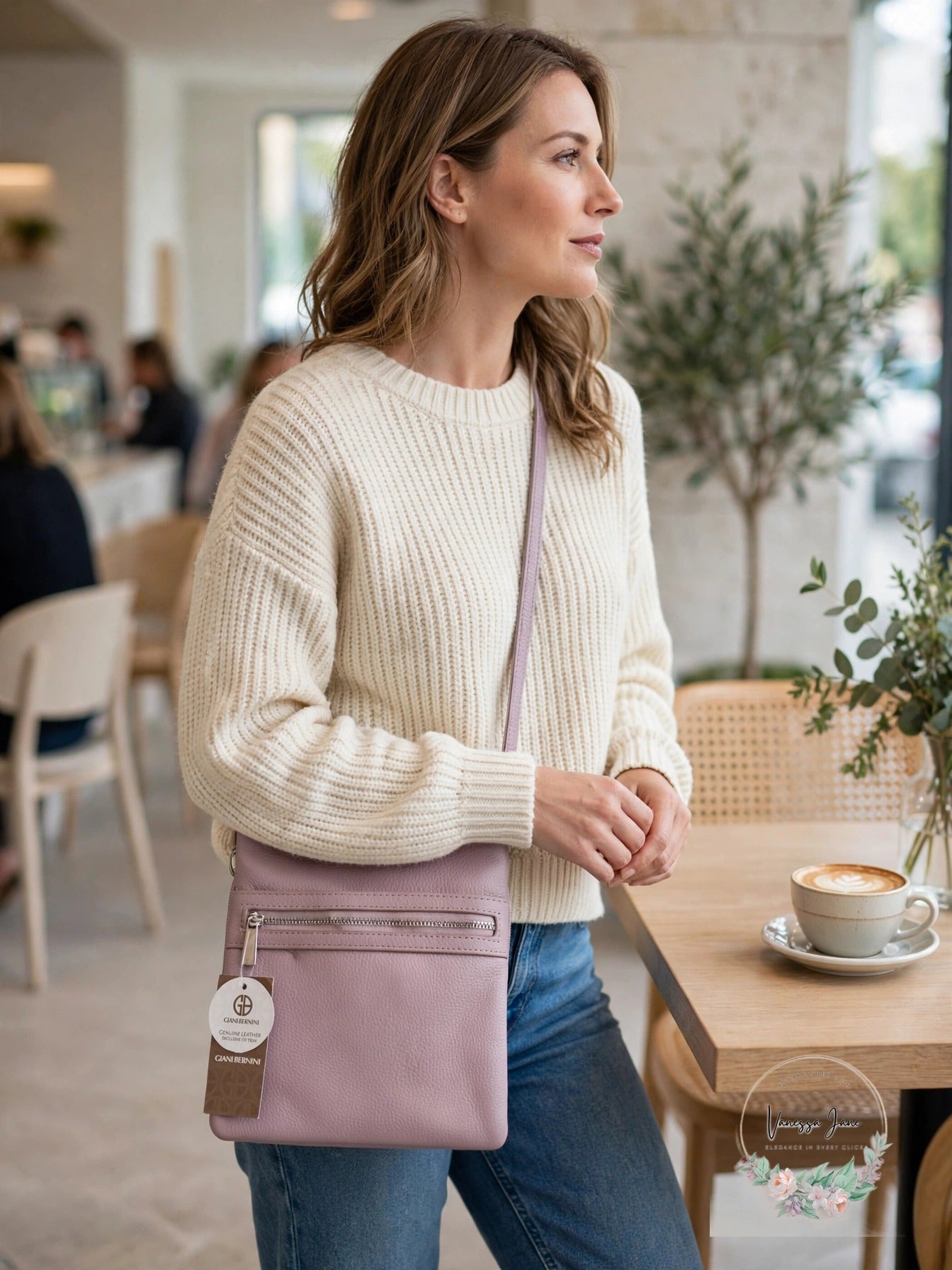 Giani Bernini purple leather crossbody handbag - lifestyle photo