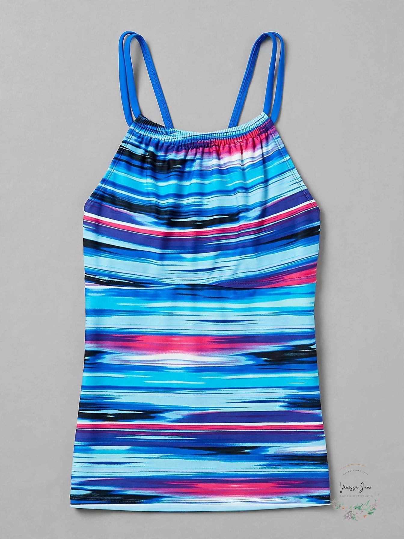 Go by Gossip Royal Blue Multi Spectrum High-Neck Tankini Top, Size Small