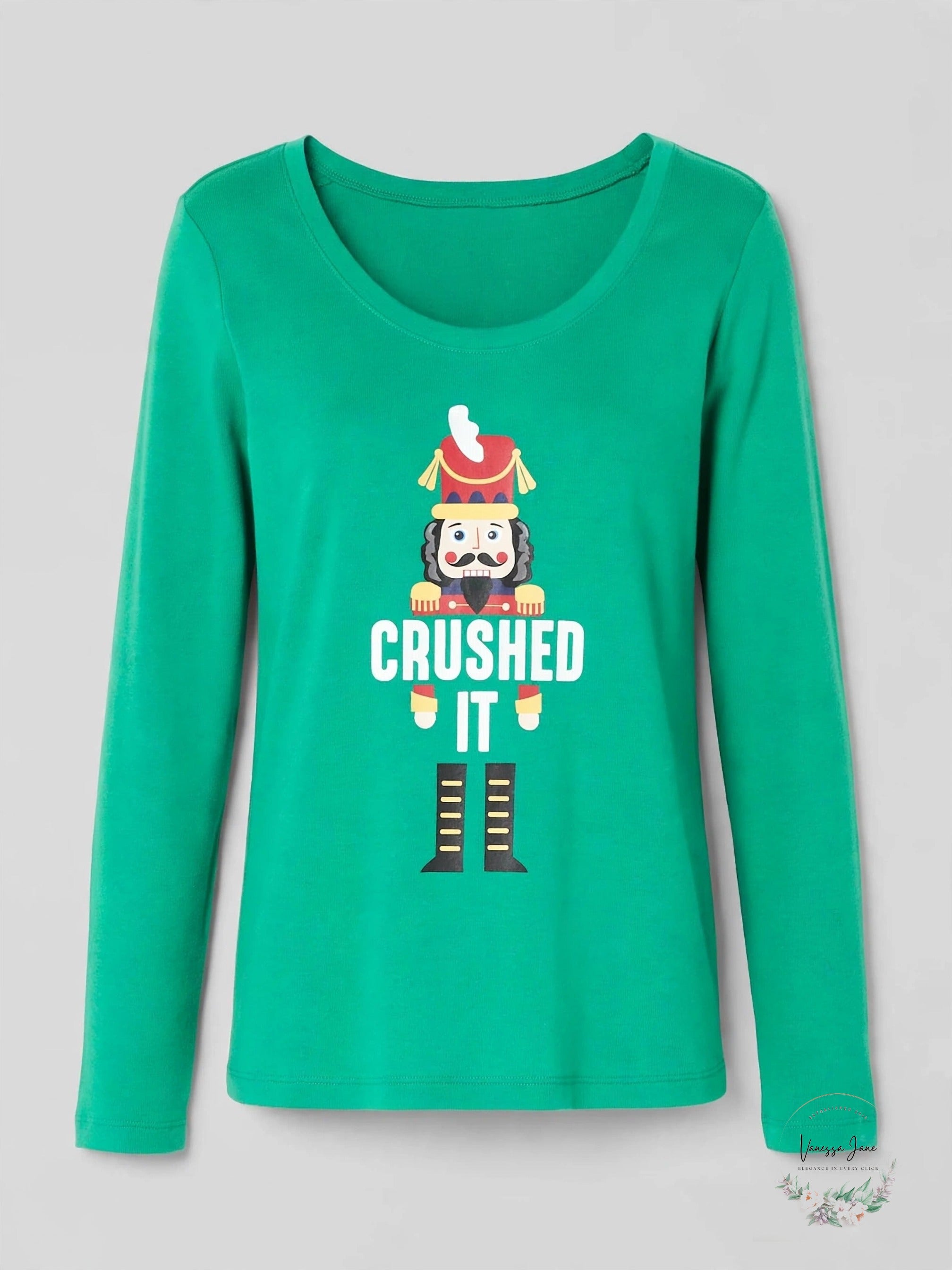 Womens green nutcracker pajama top stock photo