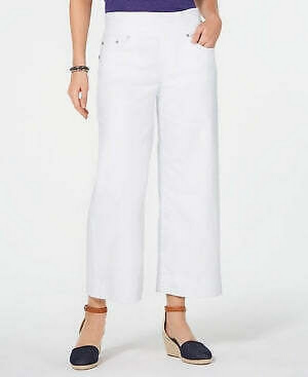 Style & Co Plus Size Pull-on Wide-Leg Cropped Jeans, Size 24W/White