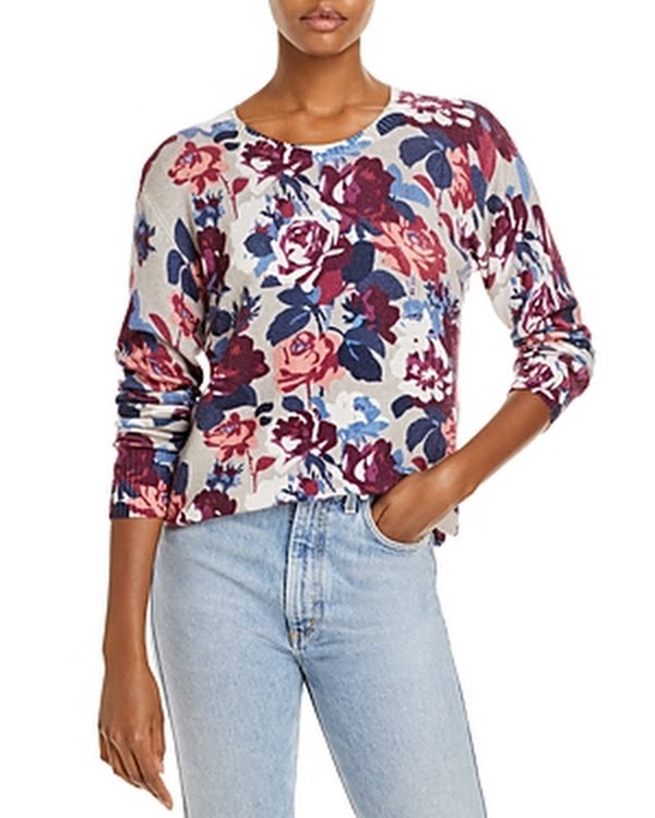 C by Bloomingdales Floral Print Cashmere Sweater, Size Medium