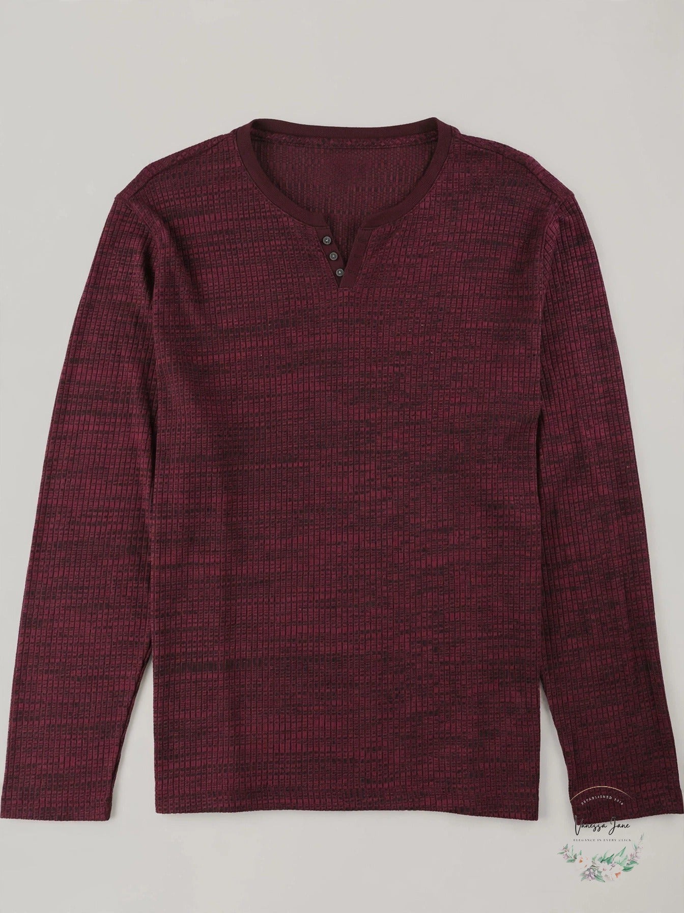 Alfani Men's Long-Sleeve Textured Space-Dyed Stretch Henley Maroon