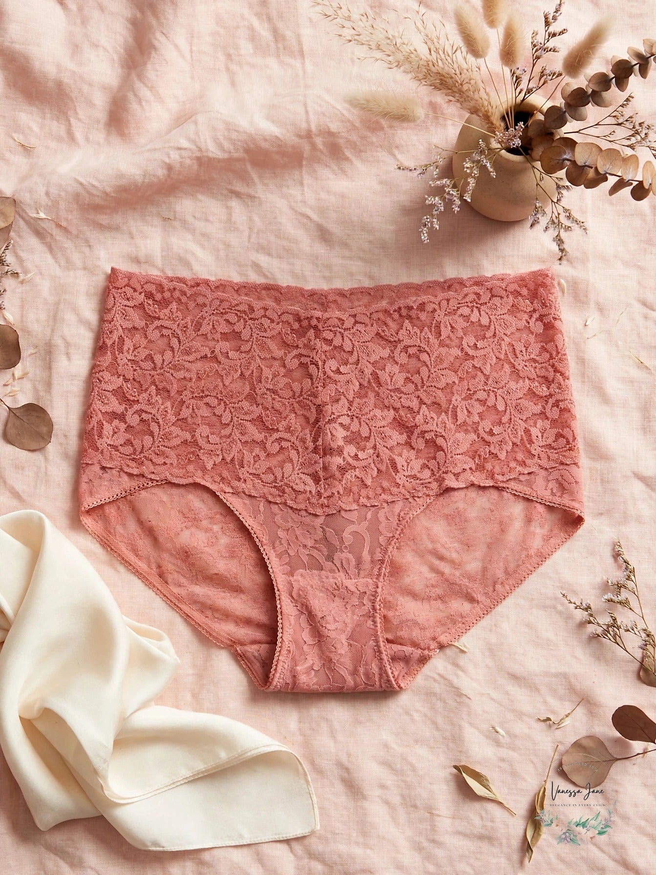 Hanky Panky Retro V-Kini Lace Panty Size S Damascus Rose Floral & Himalayan Pink