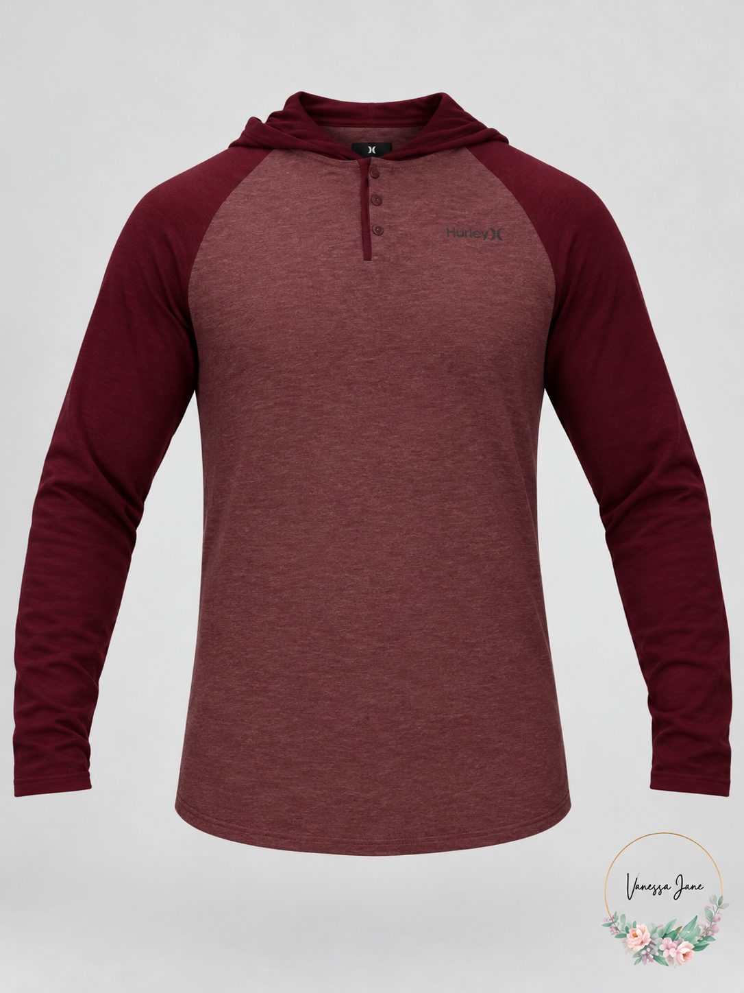 Hurley Men's Maroon Colorblock Hooded Thermal Henley Size XL