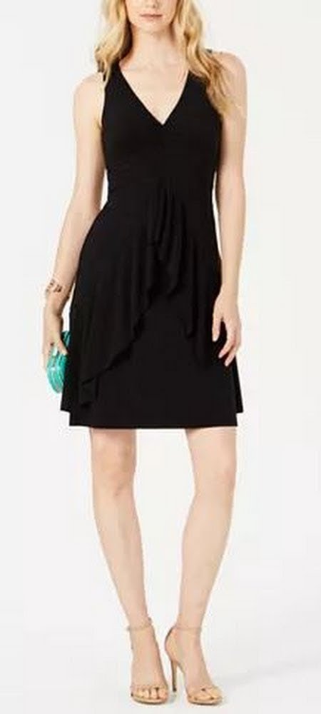 Taylor Ruffled V-Neck Dress, Size 12/Black