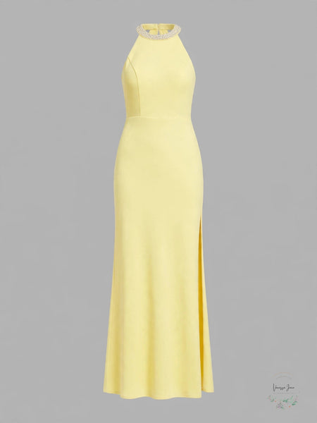 Speechless Juniors Beaded Strappy-Back Halter Gown