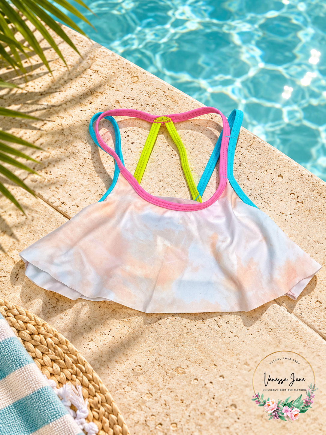 Ideology Girls Pastel Tie-Dye Flounce Swim Top