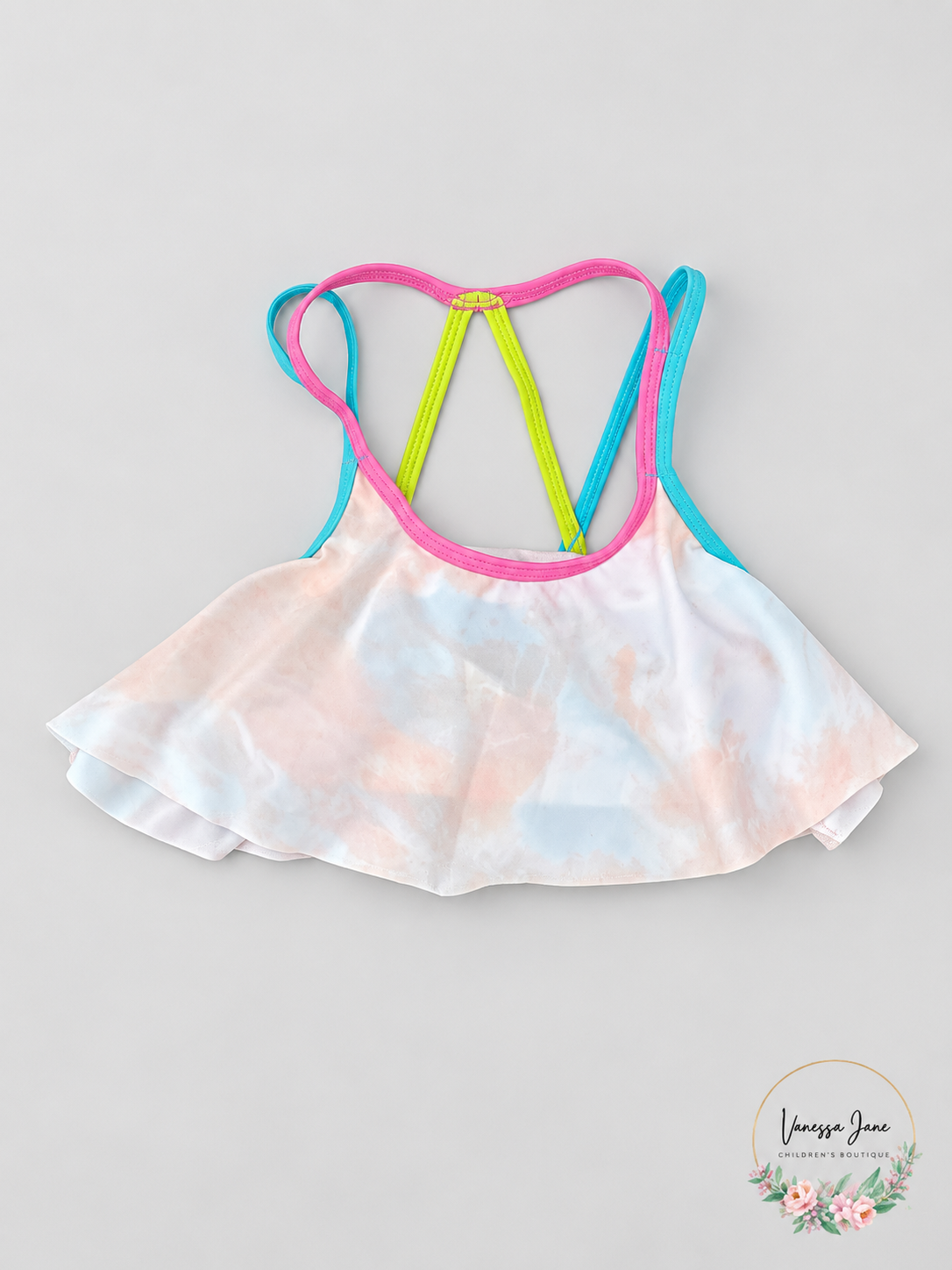 Ideology Girls Pastel Tie-Dye Flounce Swim Top