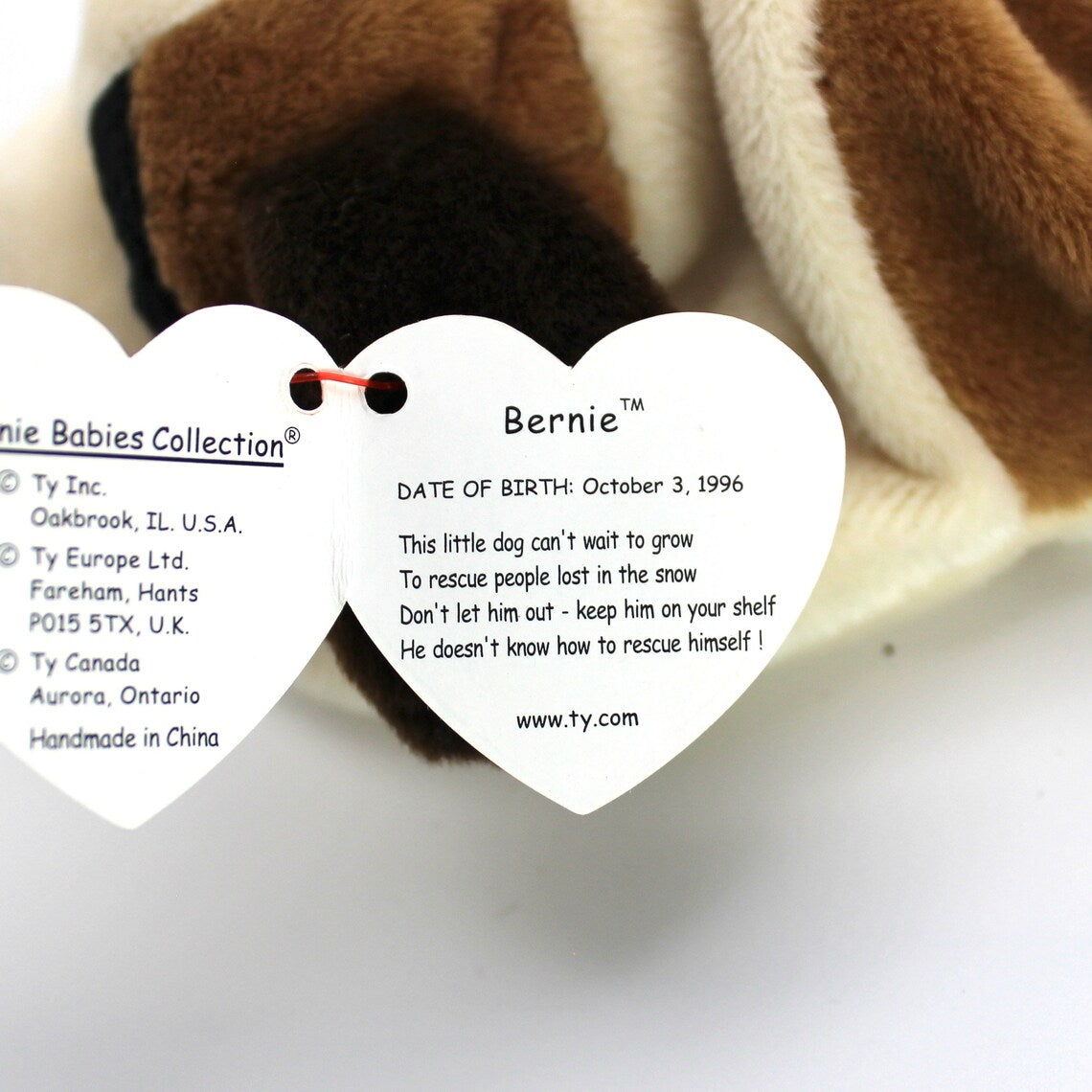 1996 TY Bernie St. Bernard Dog Beanie Baby With Errors