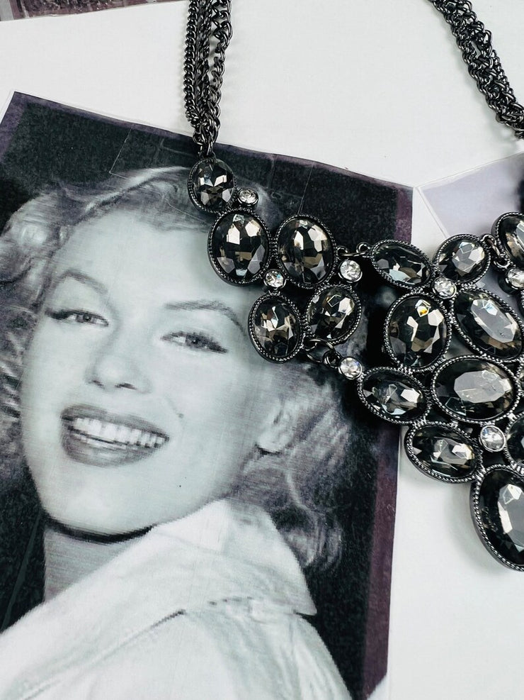 Vintage grey-sliver-statement necklace-gray statement necklace-bib