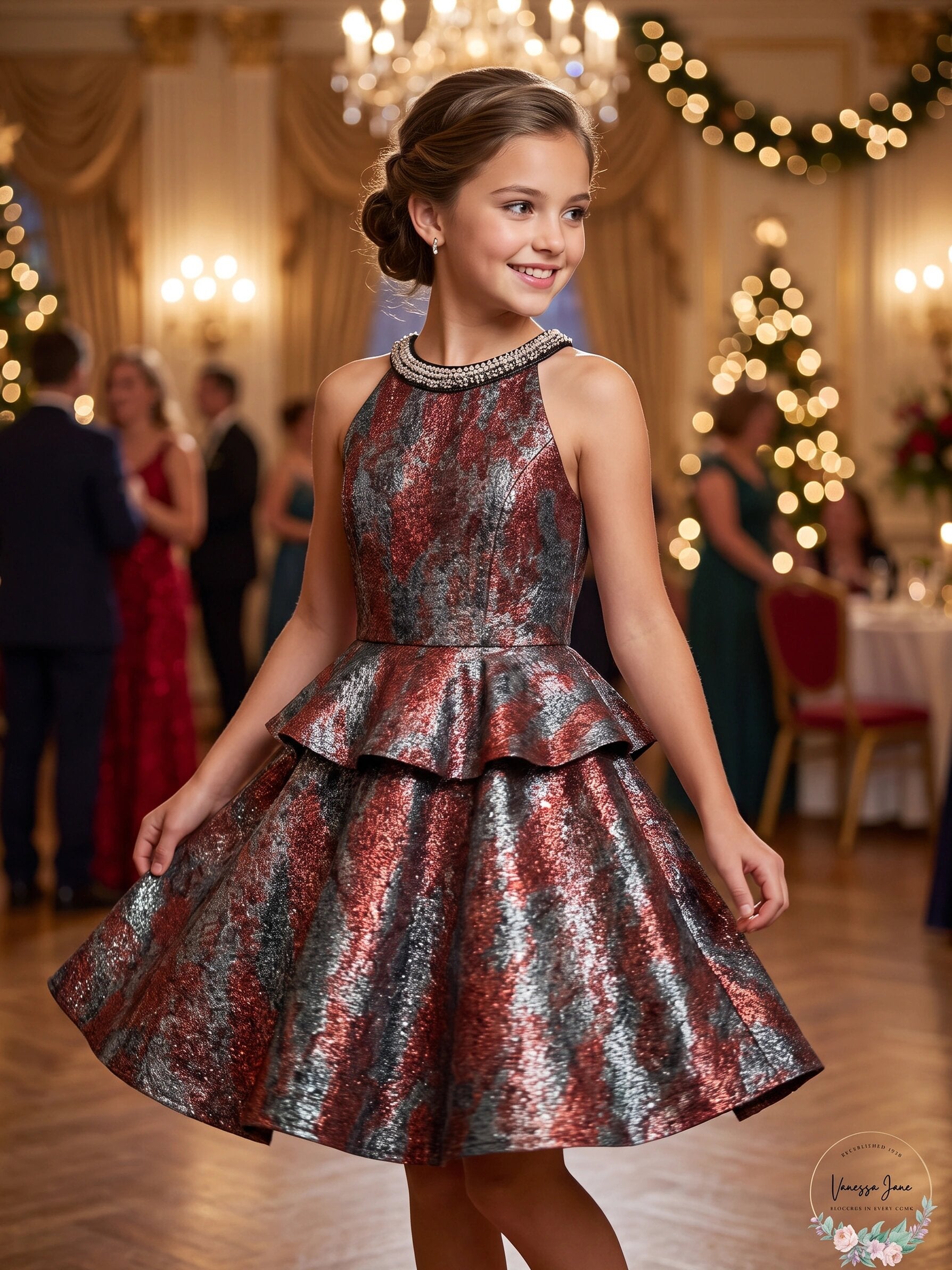 Monteau Big Girls Sparkle Printed Peplum Dress