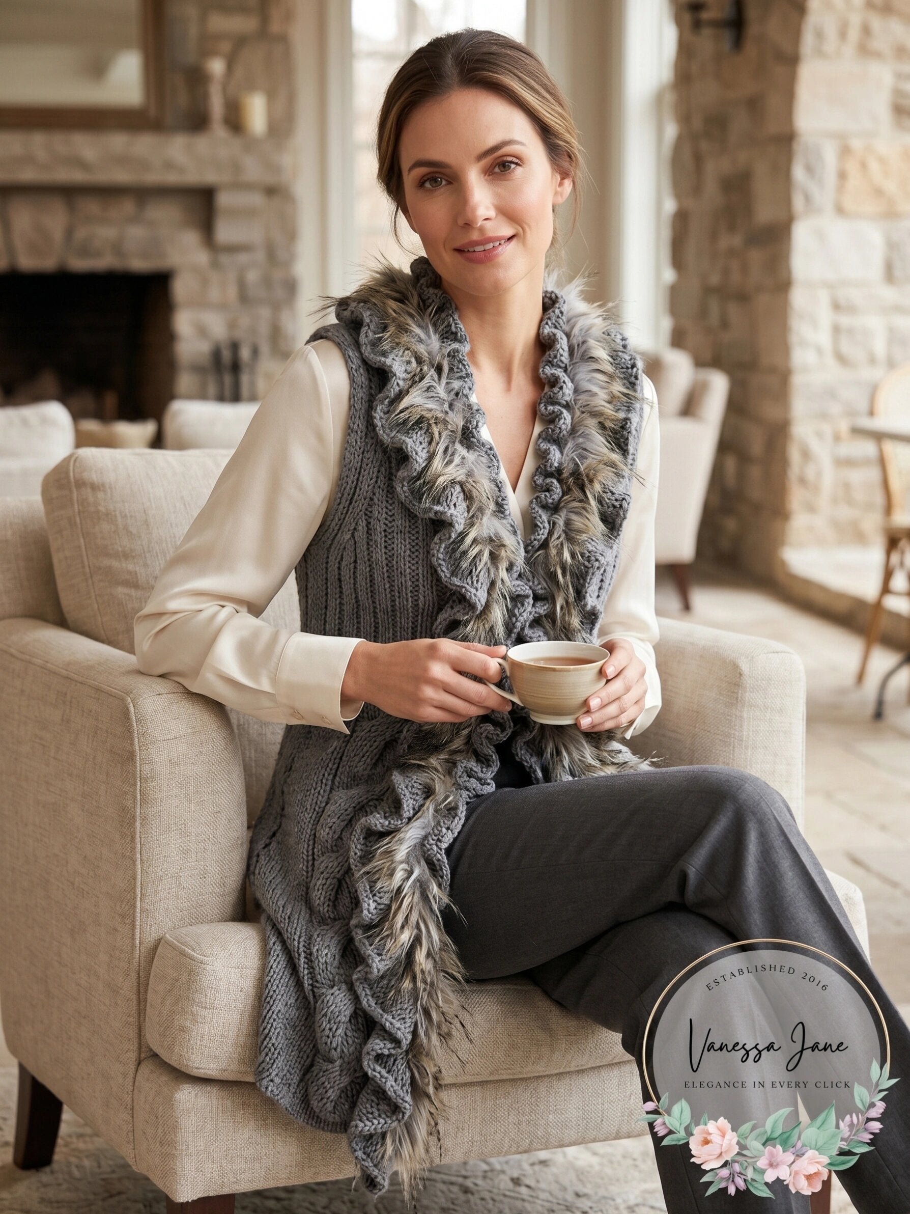 Dressbarn Collection Gray Long Wool Knit Vest, Small