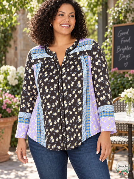 Style & Co. Womens Plus Mixed Button Down Blouse